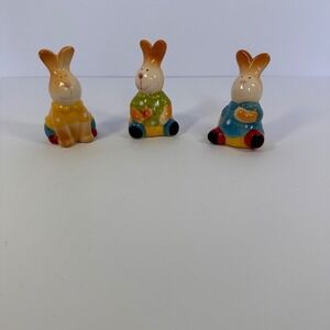 Ceramic Bunny Figurines Colorful Easter Spring Home Decor Set‎ of 3